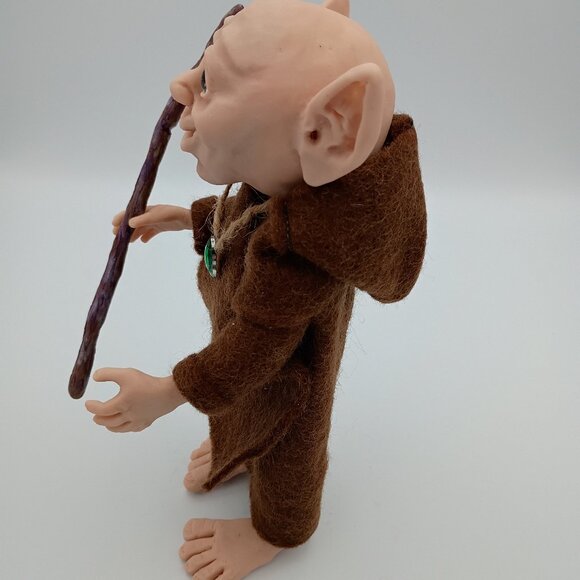 Handmade Forest Elf Wizard Figurine, Fantasy Clay Sculpture with Staff - Picture 6 of 9